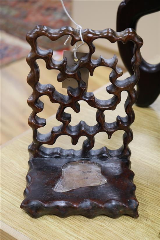 A pair of chinese carved hardwood stands and mixed Chinese ceramics etc